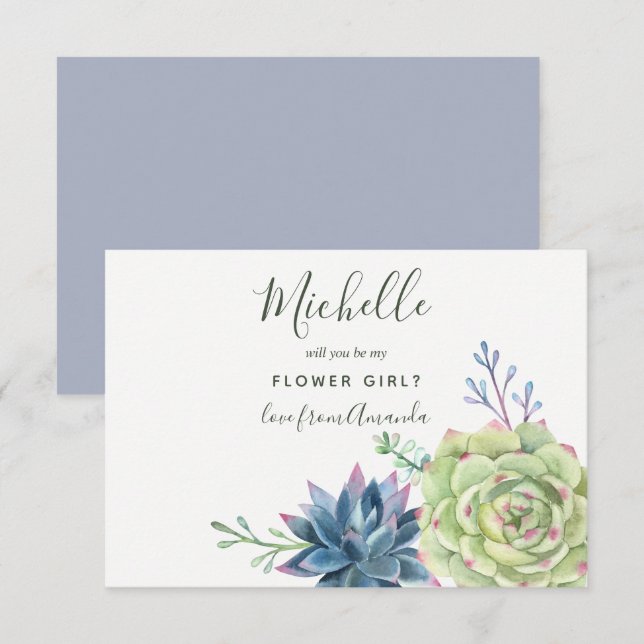 Succulent cactus plants Will You Be My Flower Girl Invitation (Front/Back)