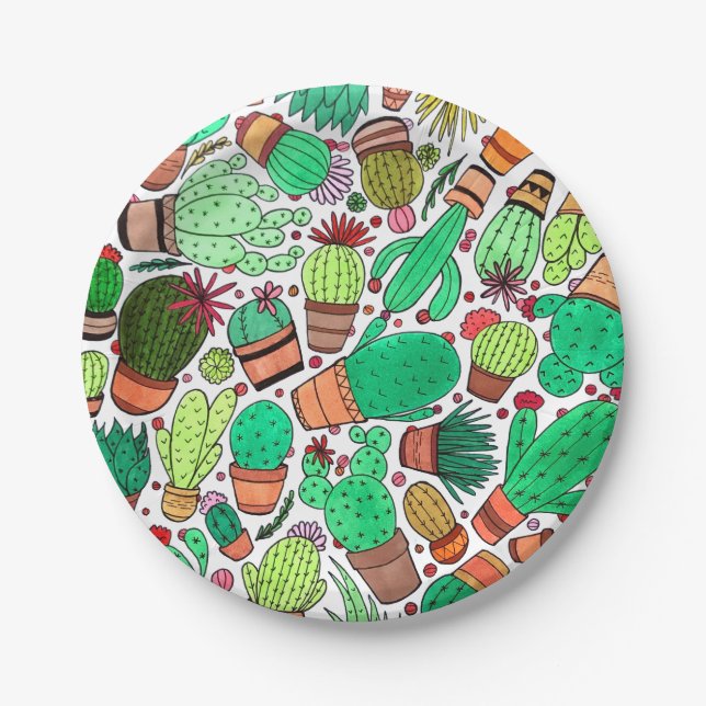 Succulent Cactus Potted Plants Cacti Garden Party Paper Plate (Front)