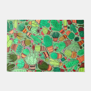 Succulent Cactus Potted Plants Green Cacti Garden Doormat