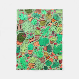 Succulent Cactus Potted Plants Green Cacti Garden Fleece Blanket