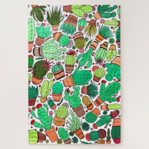 Succulent Cactus Potted Plants Green Cacti Garden Jigsaw Puzzle
