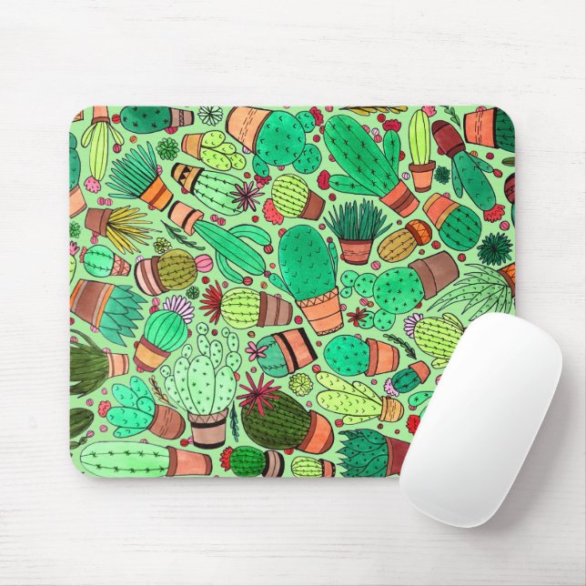 Succulent Cactus Potted Plants Green Cacti Garden Mouse Mat (With Mouse)