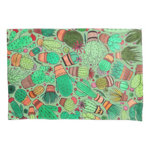Succulent Cactus Potted Plants Green Cacti Garden Pillowcase