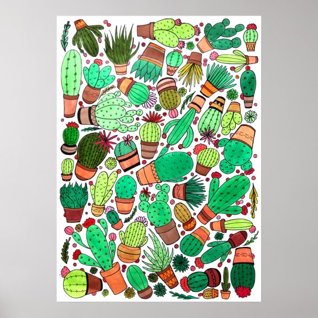 Succulent Cactus Potted Plants Green Cacti Garden Poster (Front)