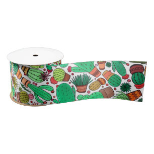 Succulent Cactus Potted Plants Green Cacti Garden Satin Ribbon