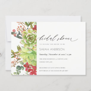 Succulent Cactus Red Floral Bridal Shower Invite