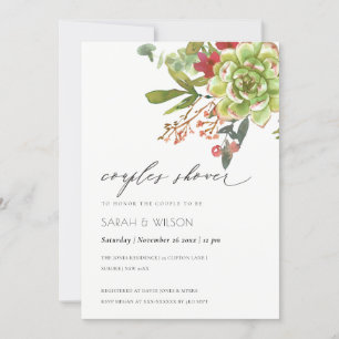 Succulent Cactus Red Floral Couples Shower Invite