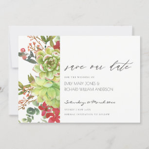 Succulent Cactus Red Floral Save the Date Invite