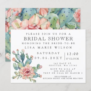 Succulent Cactus Rose Bridal Shower Invitation
