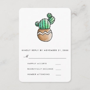 Succulent Cactus Rustic Minimal Wedding RSVP Card