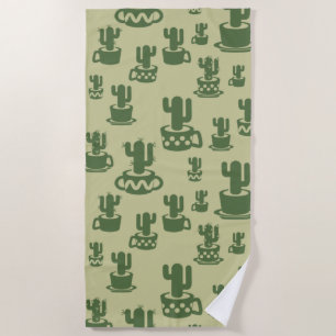 Succulent cactus silhouette in cups and pots beach towel