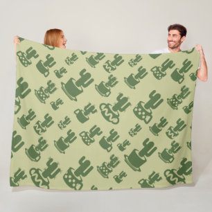 Succulent cactus silhouette in cups and pots fleece blanket