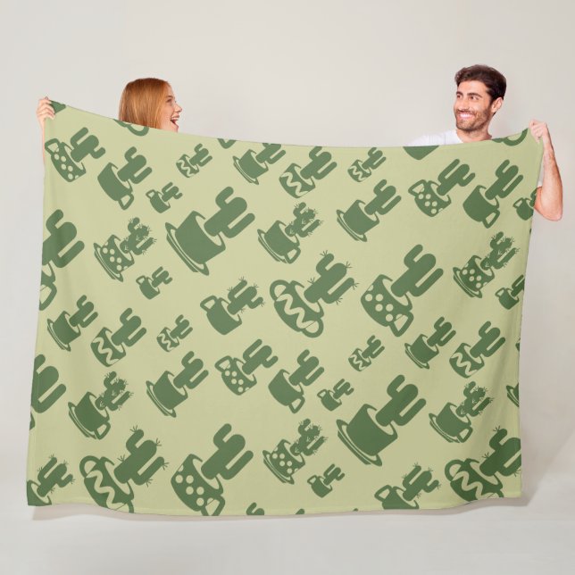Succulent cactus silhouette in cups and pots  fleece blanket (In Situ)