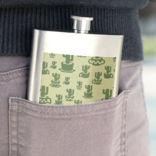 Succulent cactus silhouette in cups and pots hip flask