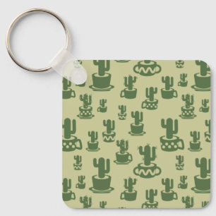 Succulent cactus silhouette in cups and pots key ring