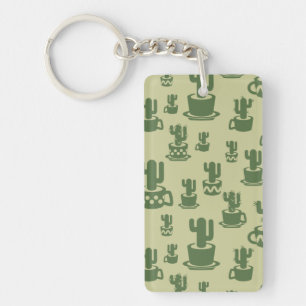 Succulent cactus silhouette in cups and pots  key ring