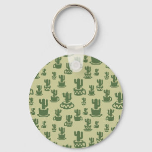 Succulent cactus silhouette in cups and pots key ring