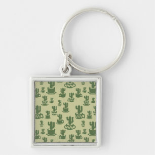 Succulent cactus silhouette in cups and pots key ring