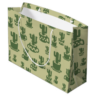 Succulent cactus silhouette in cups and pots large gift bag