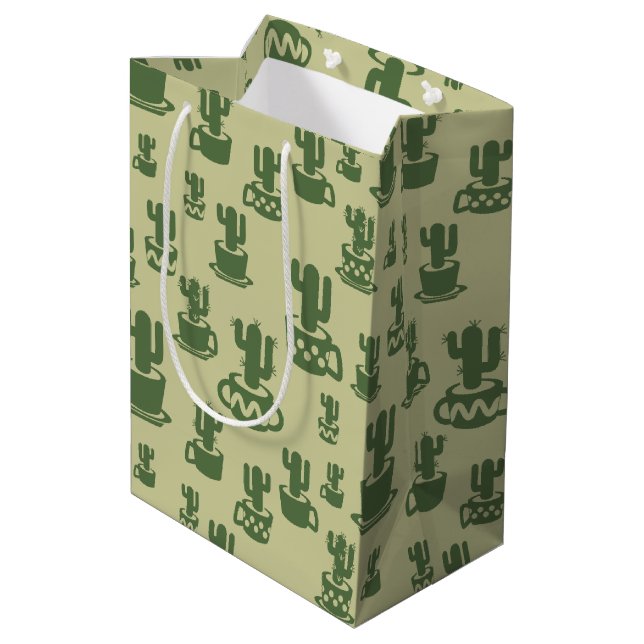 Succulent cactus silhouette in cups and pots  medium gift bag (Back Angled)