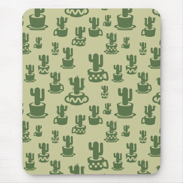 Succulent cactus silhouette in cups and pots  mouse mat (Front)