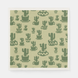 Succulent cactus silhouette in cups and pots napkin