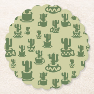 Succulent cactus silhouette in cups and pots  paper coaster