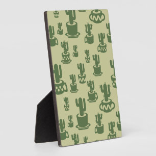Succulent cactus silhouette in cups and pots  plaque