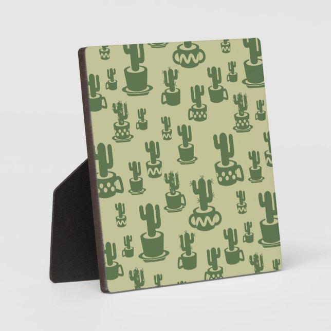 Succulent cactus silhouette in cups and pots  plaque (Front)