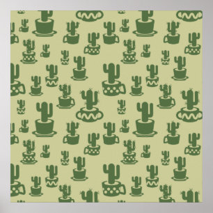 Succulent cactus silhouette in cups and pots poster