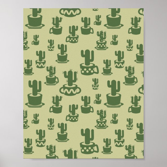 Succulent cactus silhouette in cups and pots poster (Front)