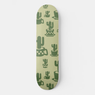 Succulent cactus silhouette in cups and pots skateboard