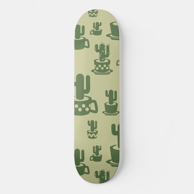Succulent cactus silhouette in cups and pots skateboard (Front)