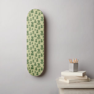 Succulent cactus silhouette in cups and pots  skateboard