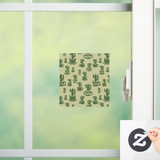 Succulent cactus silhouette in cups and pots  window cling (Home)