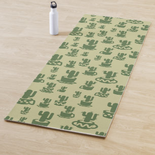 Succulent cactus silhouette in cups and pots yoga mat