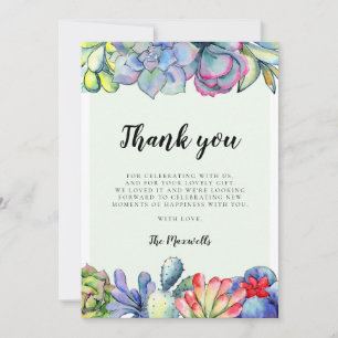 Succulent cactus watercolor Baby shower Thank You Card