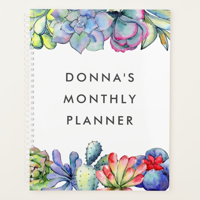 Succulent cactus watercolor planner (Front)