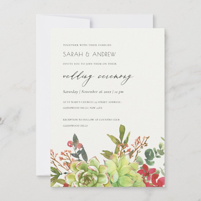 SUCCULENT CACTUS WATERCOLOR REHEARSAL DINNER INVITATION (Front)