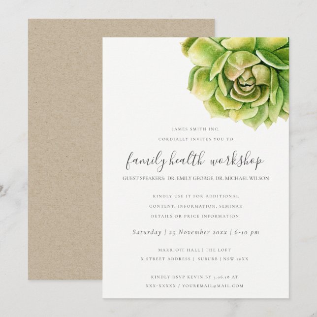 SUCCULENT CACTUS WATERCOLOR TALK SEMINAR EVENT INVITATION (Front/Back)