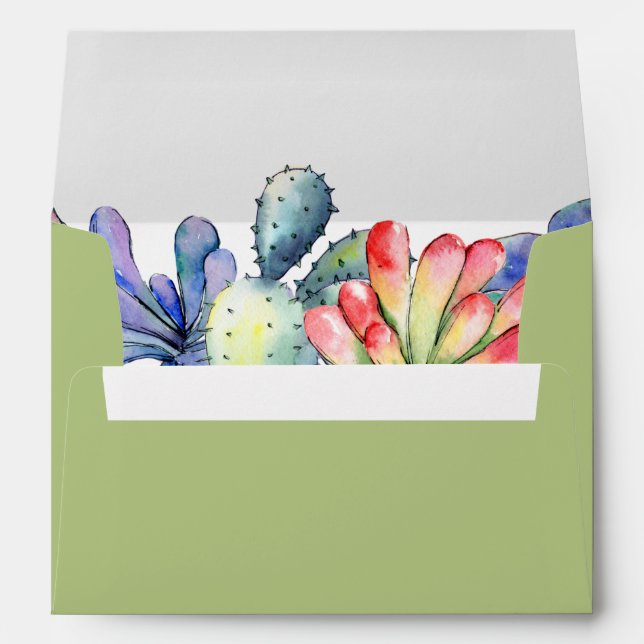 Succulent cactus watercolor wedding envelope (Back (Bottom))
