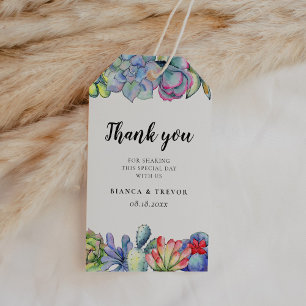 Succulent cactus watercolor wedding favour gift tags