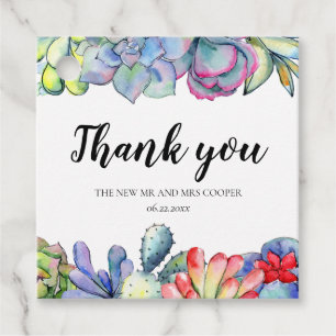 Succulent cactus watercolor wedding favour tags