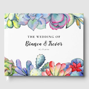 Succulent cactus watercolor wedding guest book