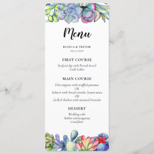 Succulent cactus watercolor wedding menu