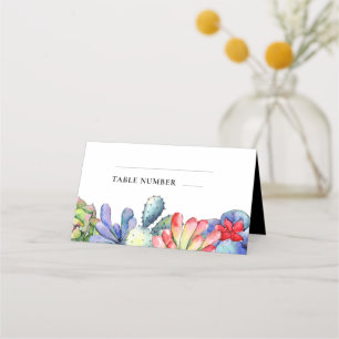 Succulent cactus watercolor wedding place card