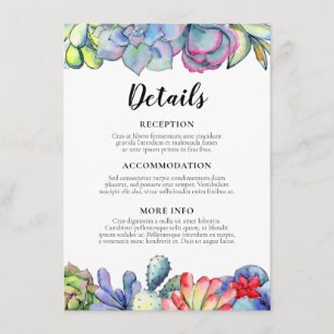 Succulent cactus wedding guest information enclosure card
