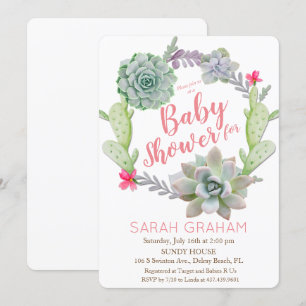 Succulent Cactus Wreath Baby Shower Invitation