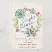 Succulent Cactus Wreath Couples Shower Invitation