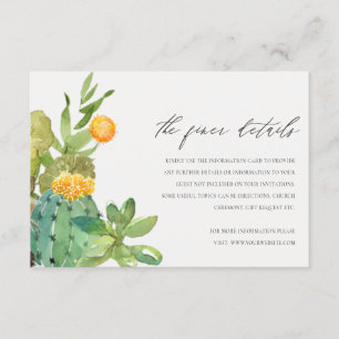 Succulent Cactus Yellow Foliage Wedding Details Enclosure Card